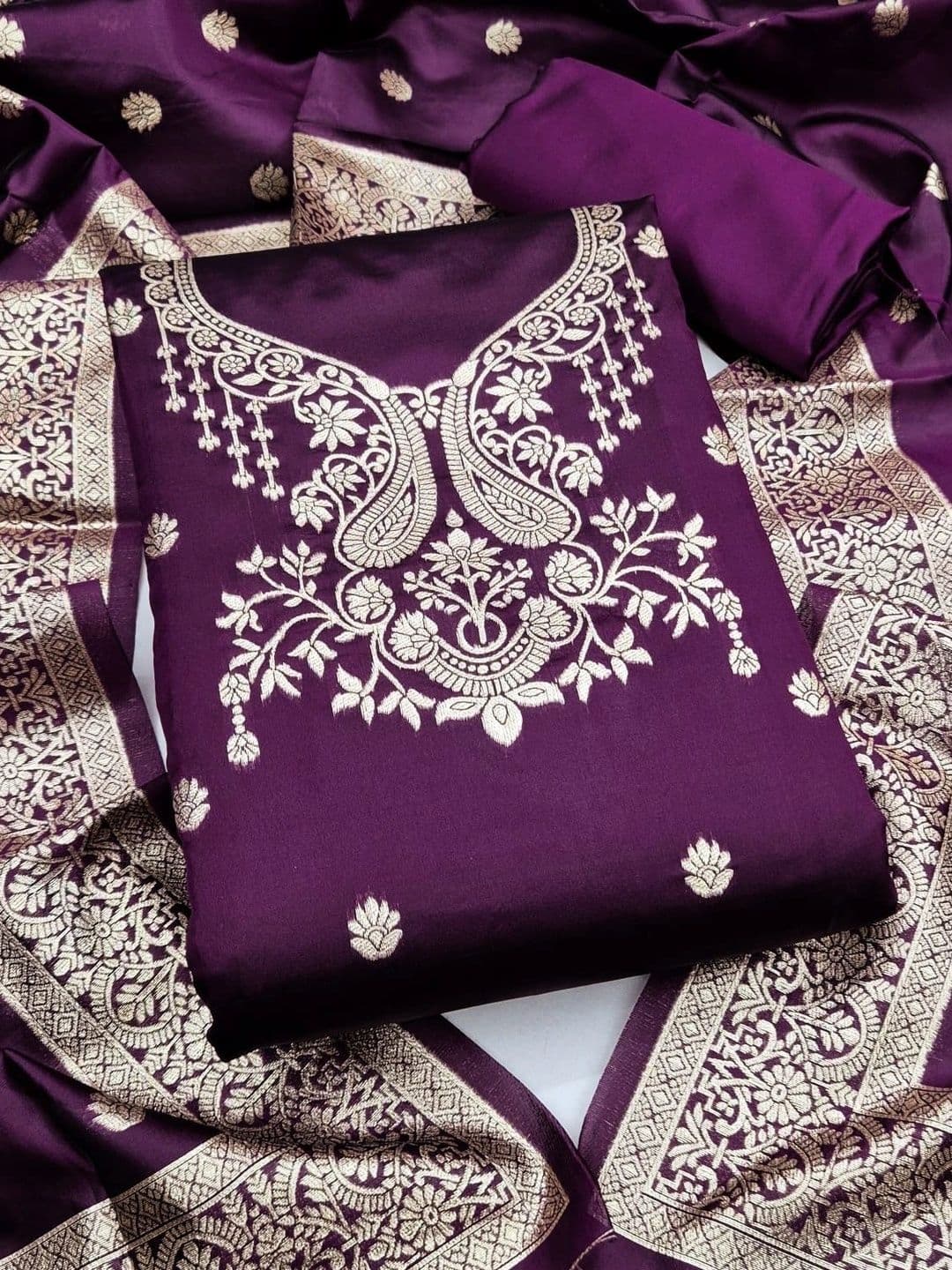 Milvia Art Silk Unstitched Dress Material - view 1