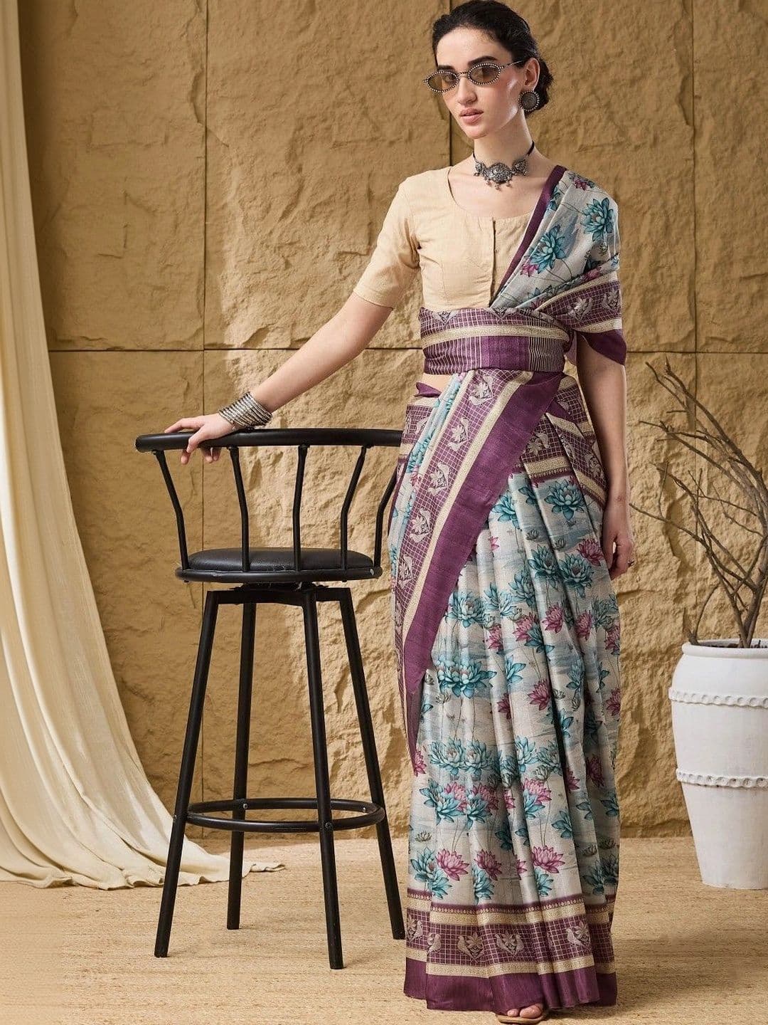 Suha Floral Silk Blend Saree - view 1