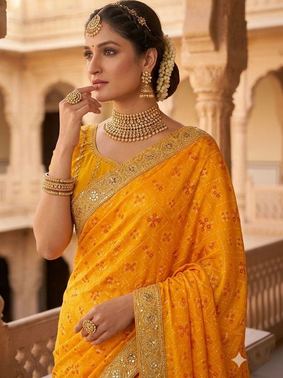 SmileyFashion Bandhani Embroidered Art Silk Designer Bandhani Saree thumbnail 2