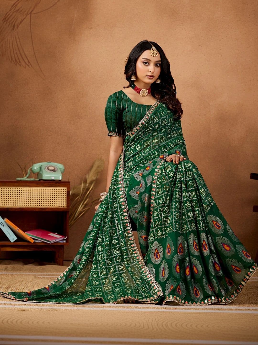 Mitera Bandhani Gotta Patti Poly Georgette Designer Bandhani Saree thumbnail 2