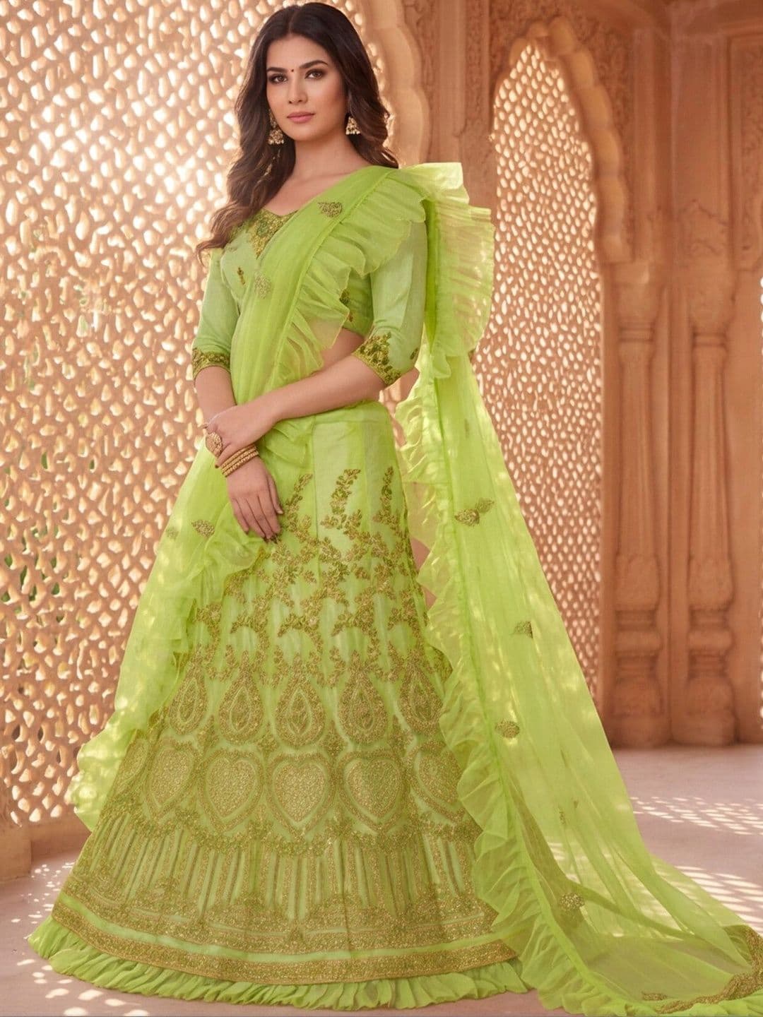 Mitera Embroidered Thread Work Semi-Stitched Lehenga & Unstitched Blouse With Dupatta thumbnail 3