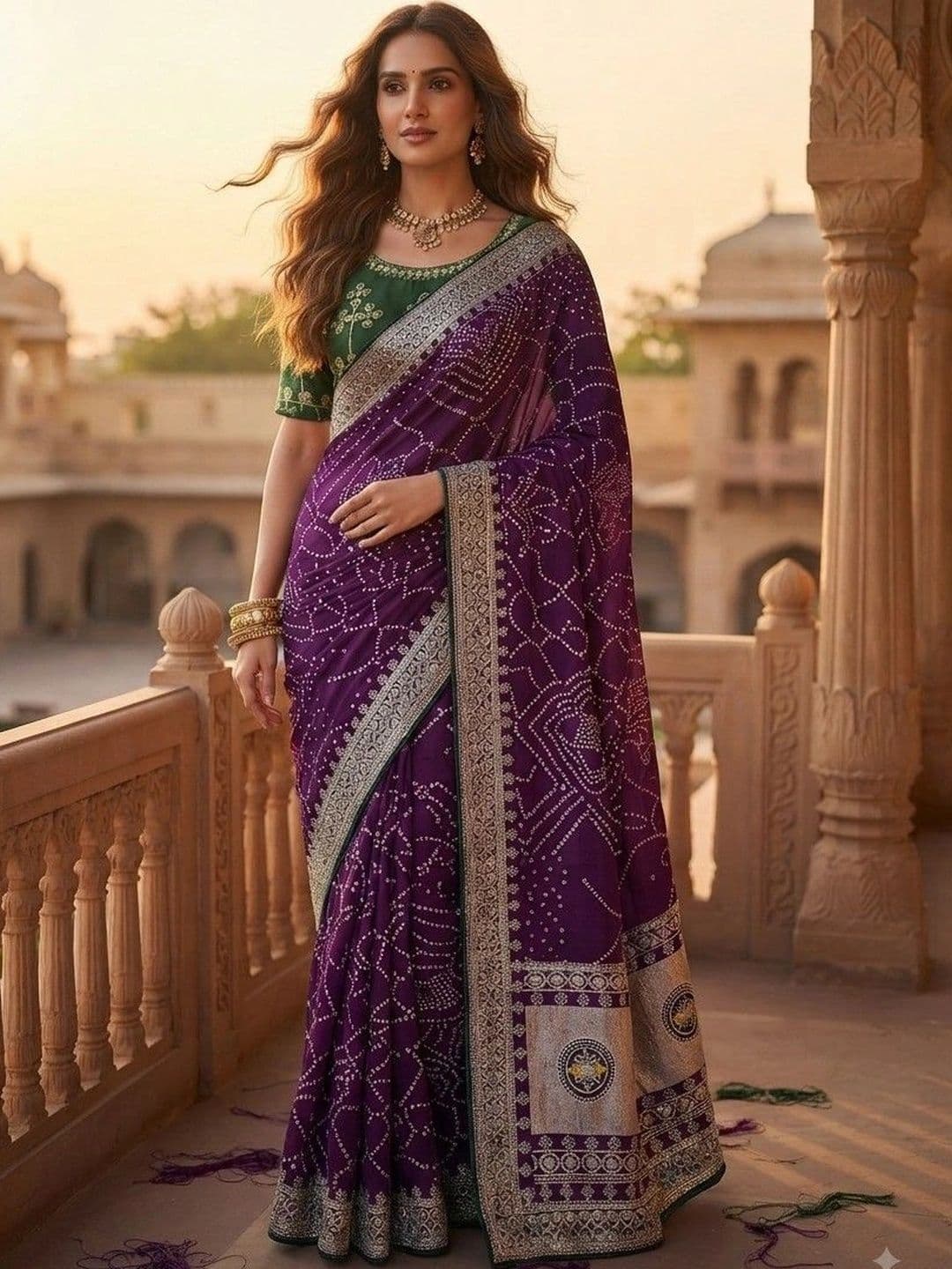 SmileyFashion Bandhani Embroidered Art Silk Designer Saree thumbnail 5