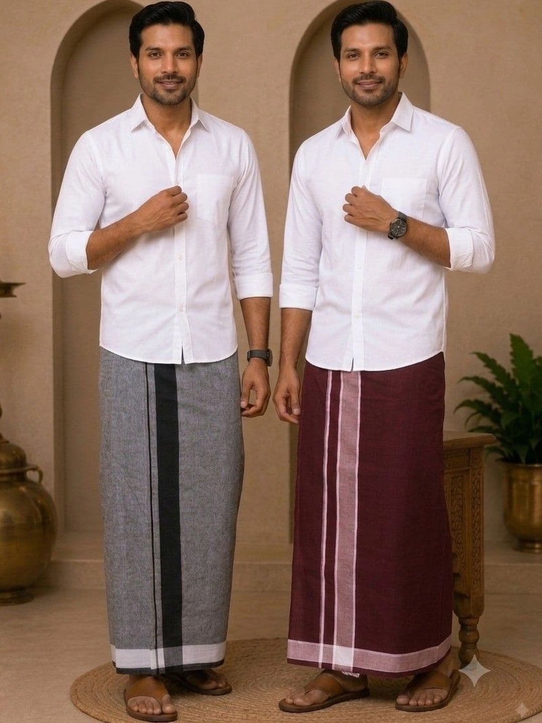 Tharunsha Elite Men Striped Cotton Dhoti Dhotis - view 1