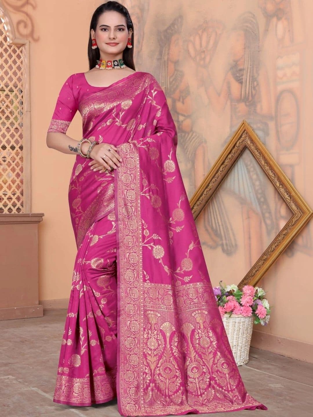 revika Floral Zari Art Silk Designer Kanjeevaram Saree - view 1