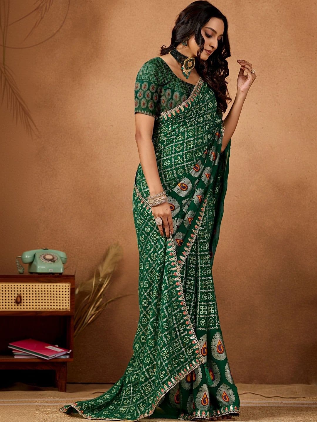 KALINI Bandhani Gotta Patti Poly Georgette Designer Bandhani Saree thumbnail 5