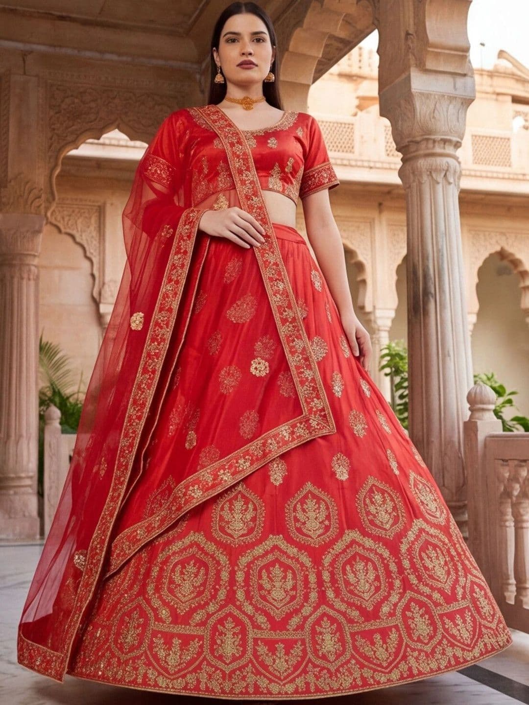 Mitera Embroidered Semi-Stitched Lehenga & Unstitched Blouse With Dupatta thumbnail 6
