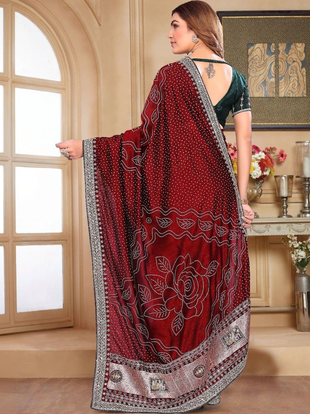 SmileyFashion Embellished Embroidered Art Silk Designer Saree thumbnail 6