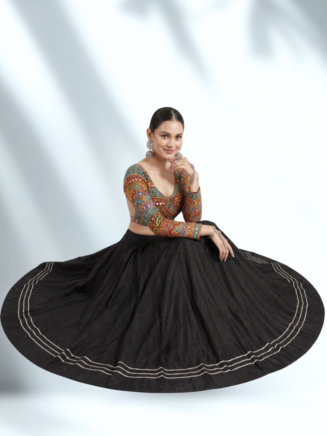 Vicharan Ready to Wear Lehenga & Unstitched plain Black Blouse (7mtr flair) thumbnail 5