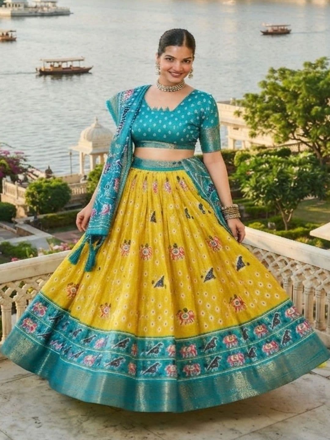 Anouk Ikat Semi-Stitched Lehenga & Unstitched Blouse With Dupatta - view 1