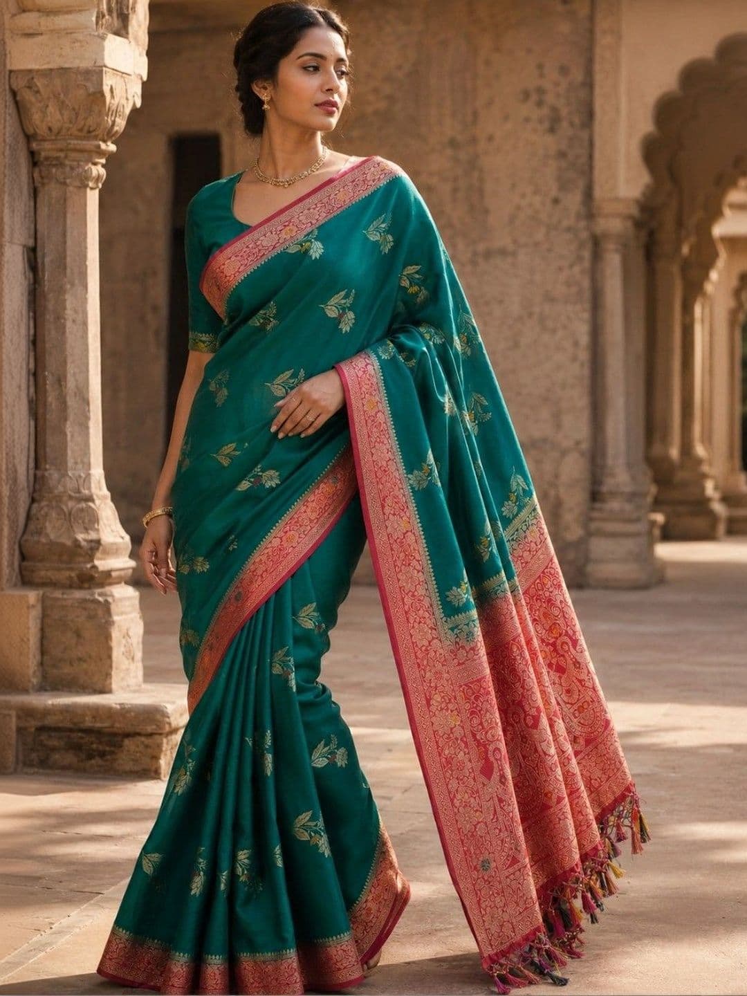 House of Neyvara Woven Design Zari Silk Blend Banarasi Saree - view 1