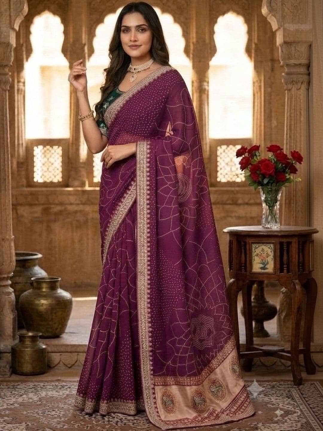 SmileyFashion Embellished Embroidered Art Silk Designer Saree thumbnail 3