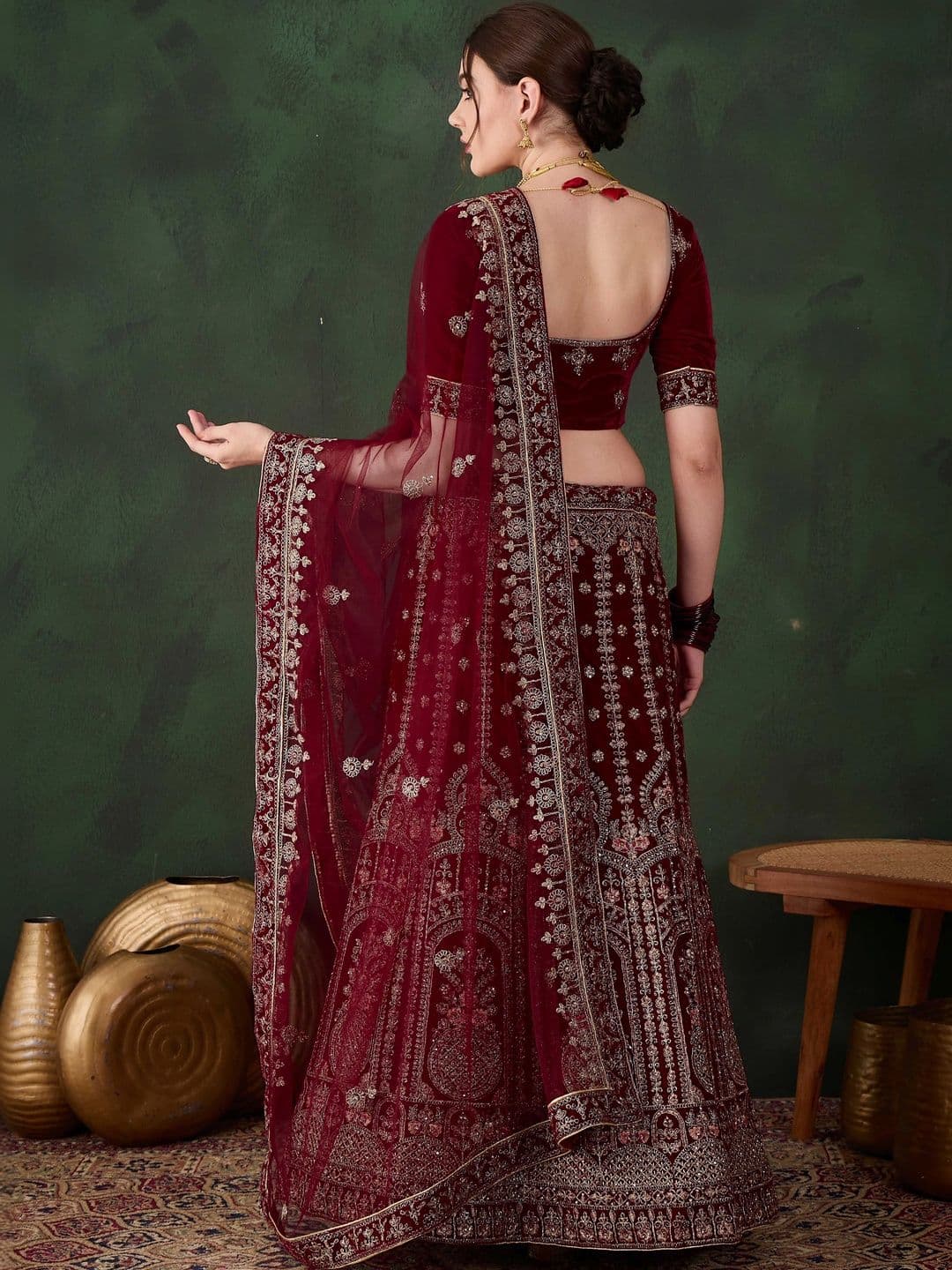 Mitera Embroidered Semi-Stitched Lehenga & Unstitched Blouse With Dupatta thumbnail 4