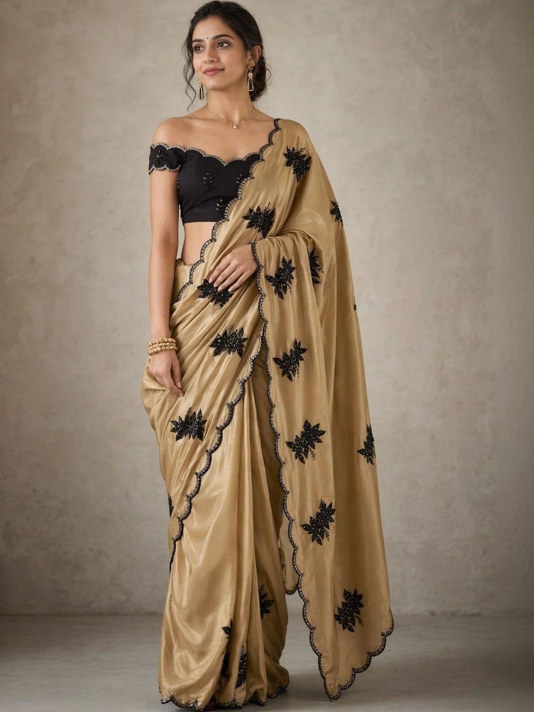 SHIV GAN 14 ENTERPRISE Floral Embroidered Art Silk Bandhani Saree - view 1