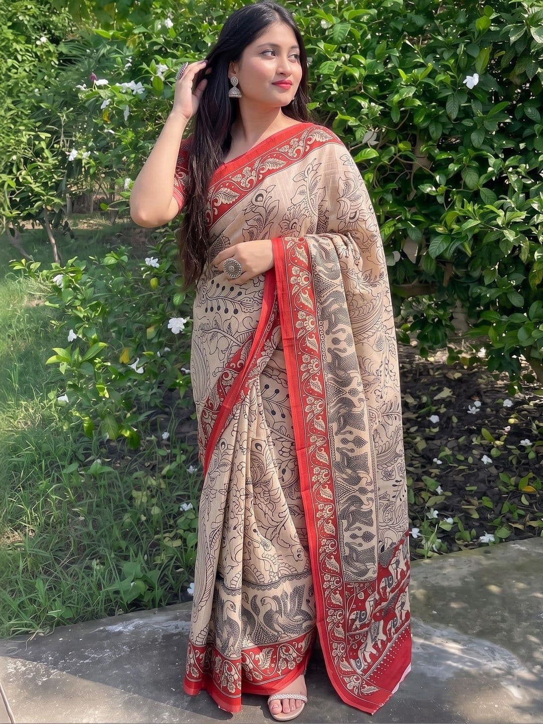 IndianRang Kalamkari Linen Blend Designer Saree - view 1