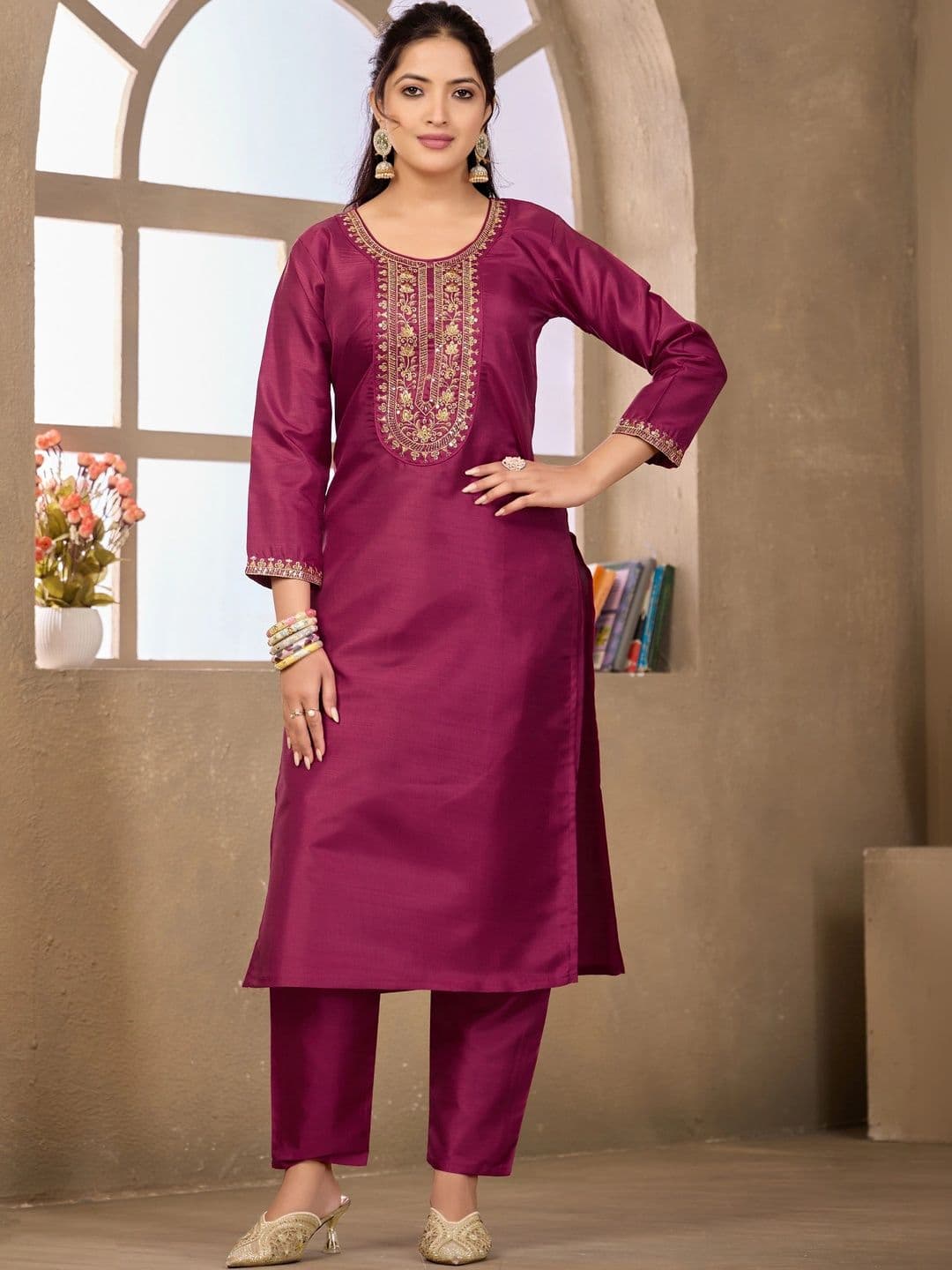 Sangria Embroidered Tunic with Trousers thumbnail 7