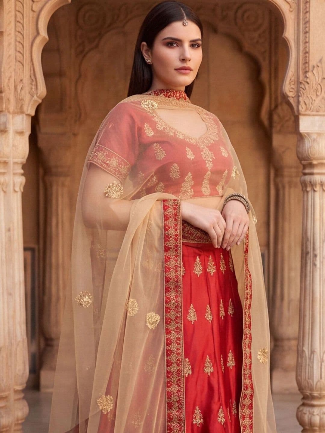 Anouk Rustic Embroidered Semi-Stitched Lehenga & Unstitched Blouse With Dupatta thumbnail 6