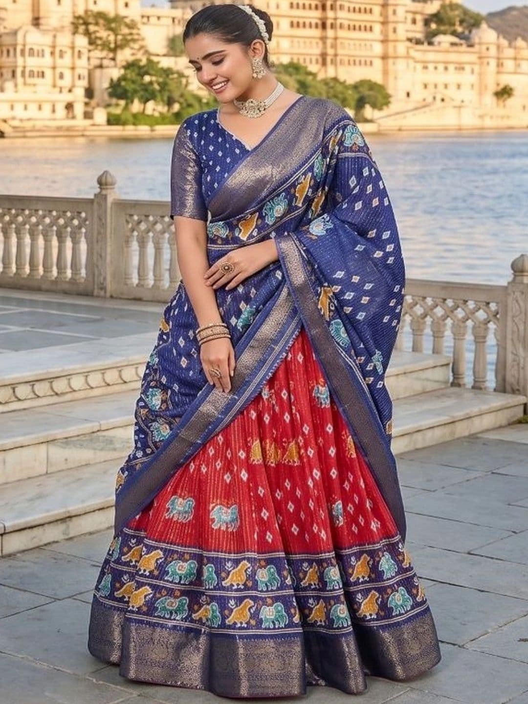 Anouk Women Ikat Semi-Stitched Lehenga & Unstitched Blouse With Dupatta thumbnail 6