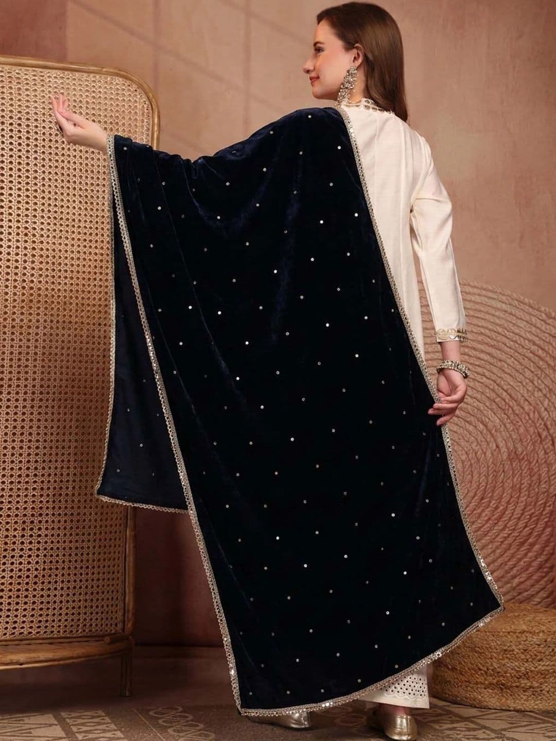 Clora Creation Velvet Dupatta with Sequinned thumbnail 4