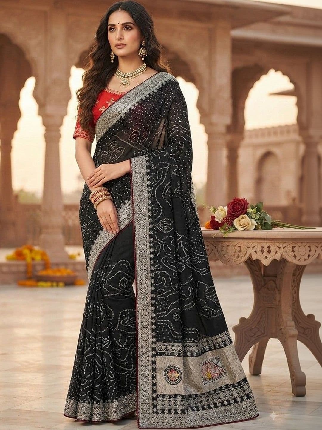 SmileyFashion Bandhani Embroidered Art Silk Designer Saree thumbnail 5