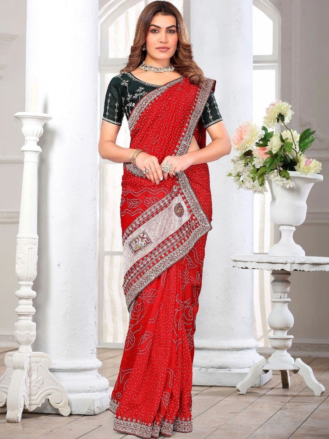 SmileyFashion Bandhani Embroidered Art Silk Designer Saree - view 1