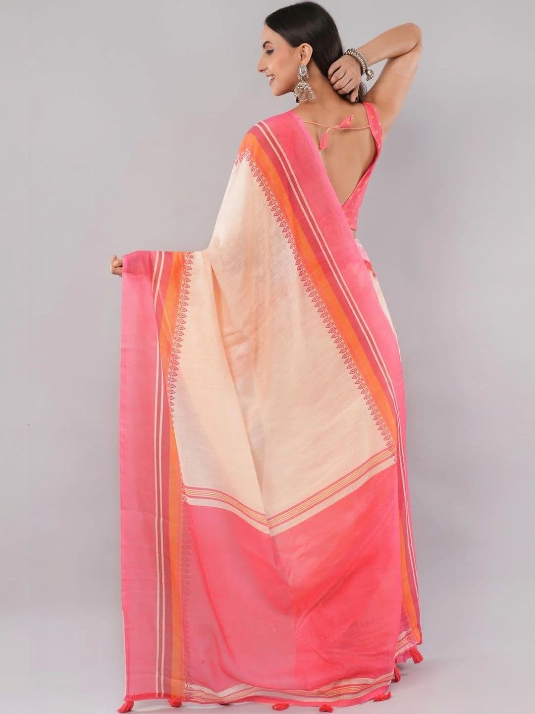 SAMANTHA Women Striped Linen Blend Saree thumbnail 5
