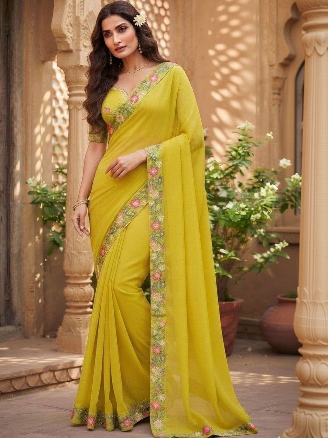 SmileyFashion Floral Embroidered Art Silk Saree thumbnail 4