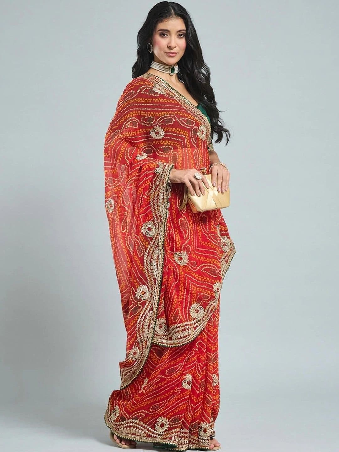 SAMANTHA Bandhani women Embroidered Poly Georgette Bandhani Saree thumbnail 2