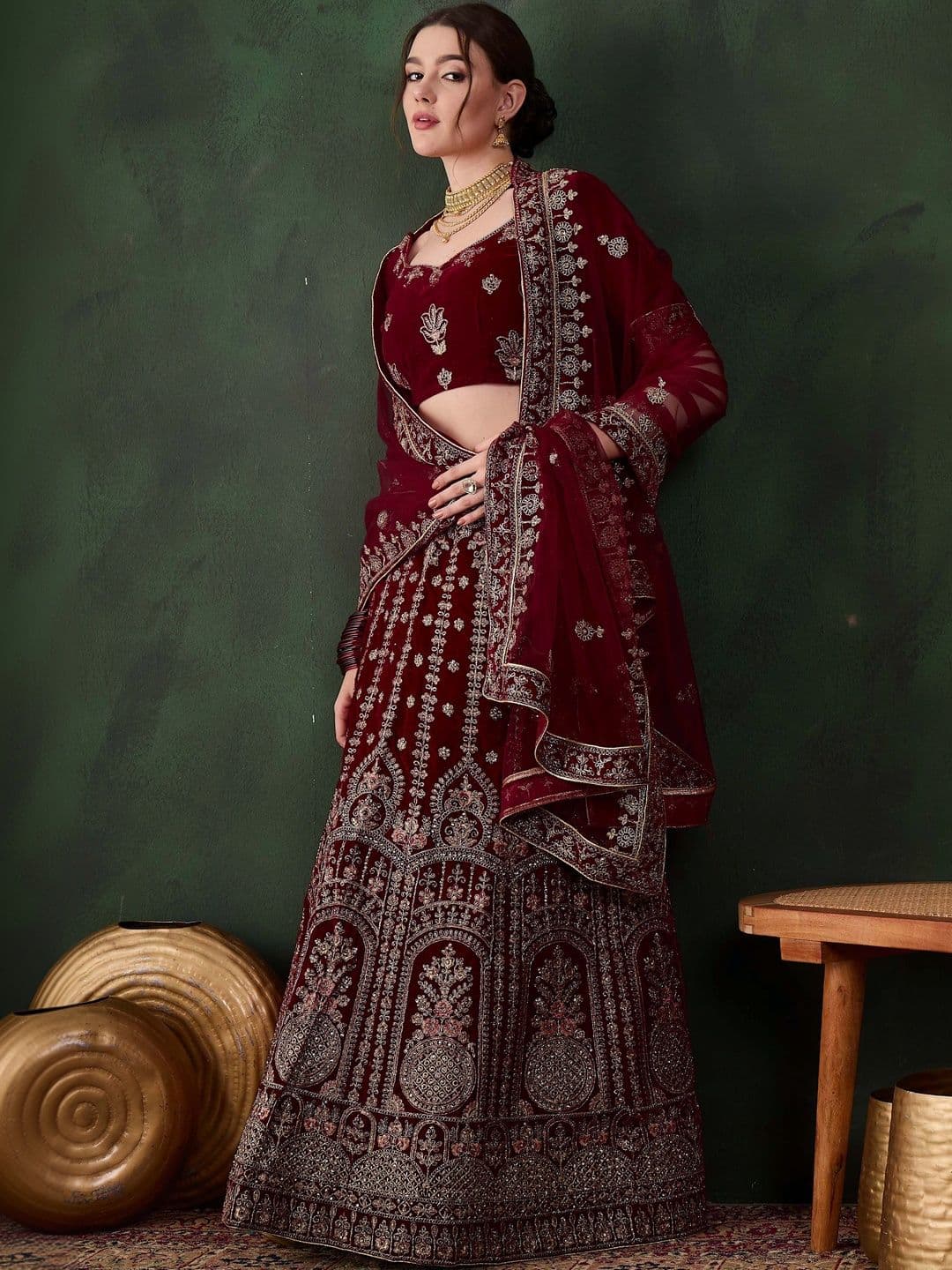 Mitera Embroidered Semi-Stitched Lehenga & Unstitched Blouse With Dupatta - view 1