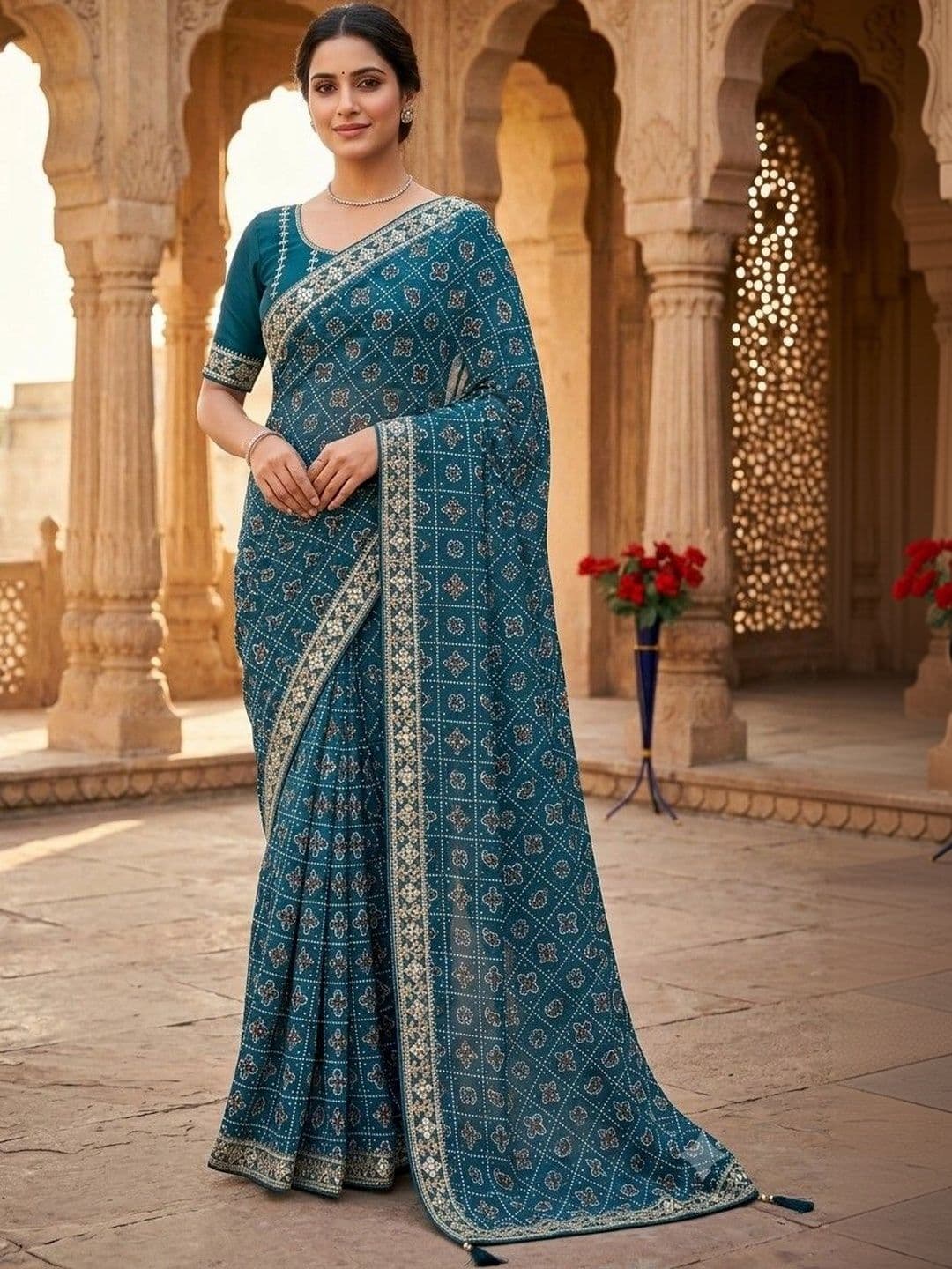 SmileyFashion Bandhani Embroidered Art Silk Designer Bandhani Saree - view 1