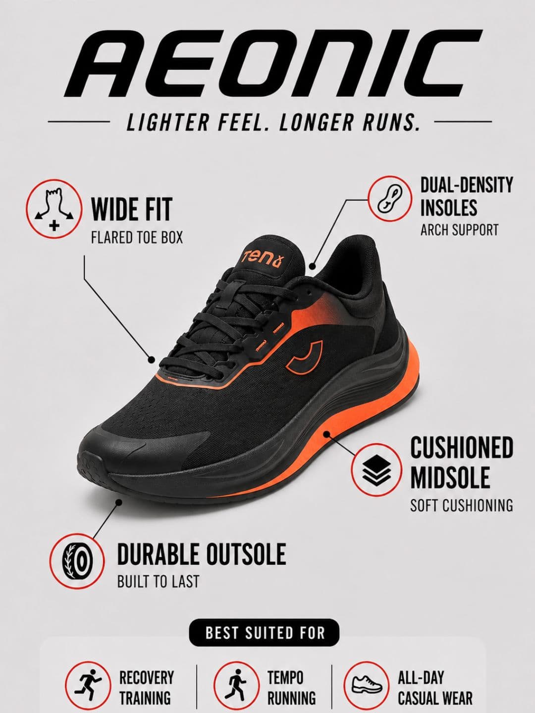 Ten x You Unisex Aeonic Recovery Running Shoes with Cushioned Arch Support thumbnail 6