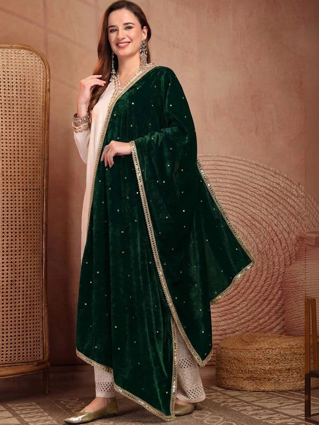 Clora Creation Velvet Dupatta with Sequinned thumbnail 5