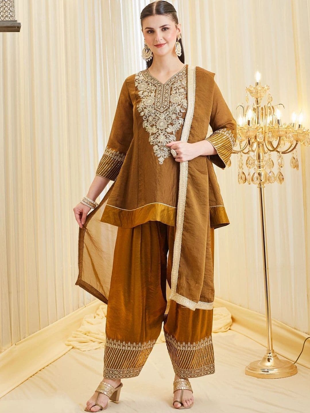 MOKOSH Women Embroidered Peplum Kurti & Farsi Salwar Set With Dupatta thumbnail 6