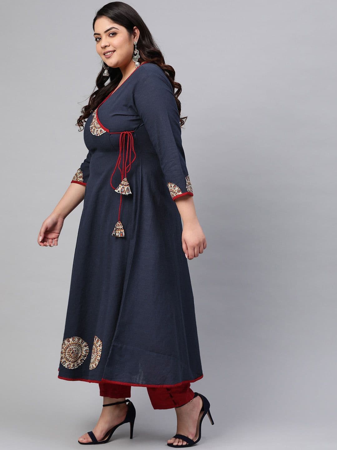KALINI Plus Size Ethnic Motifs Printed Patch Work Angrakha Anarkali Kurta thumbnail 2