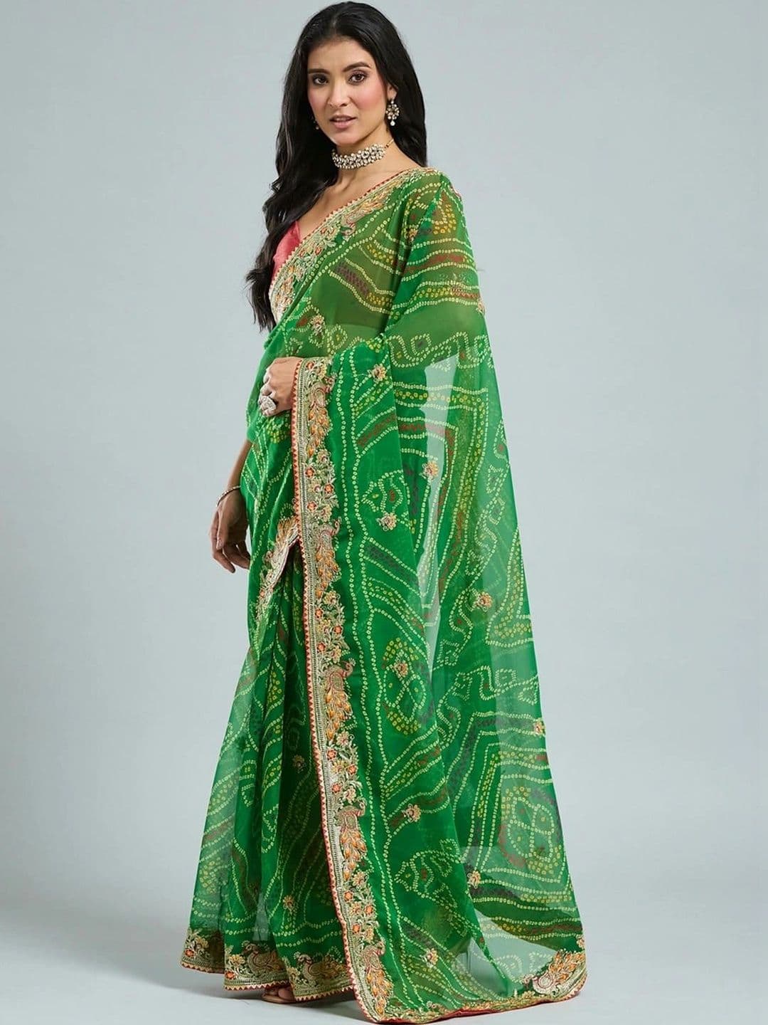 SAMANTHA Bandhani Embroidered Poly Georgette Bandhani Saree thumbnail 7