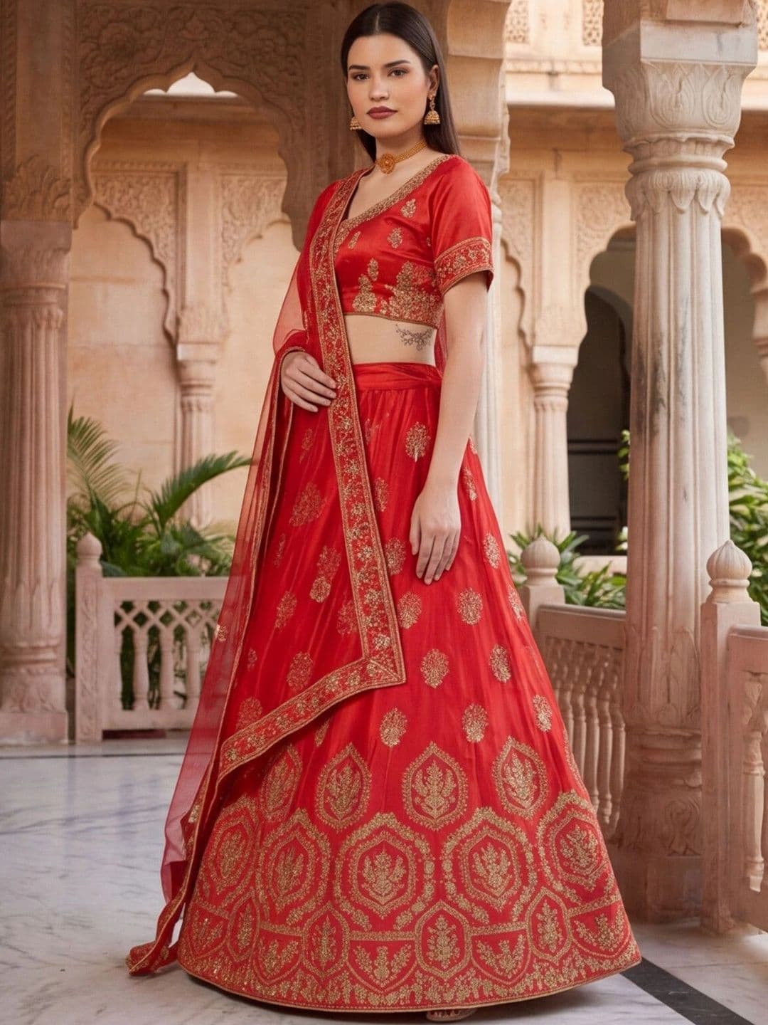 Anouk Rustic Embroidered Semi-Stitched Lehenga & Unstitched Blouse With Dupatta thumbnail 2