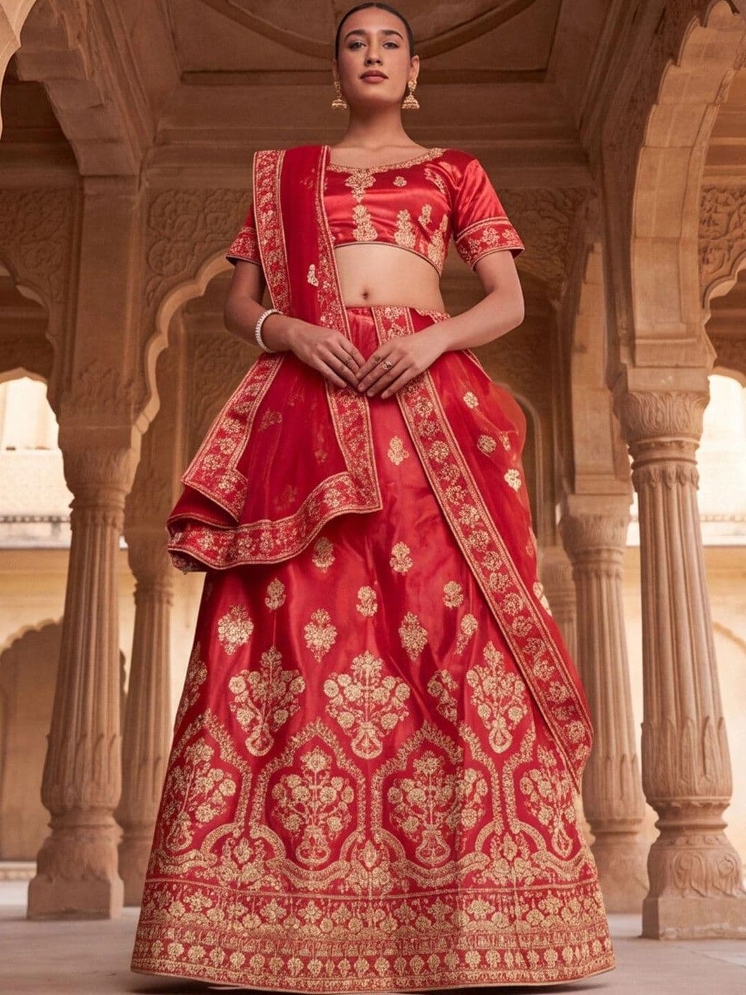 Mitera Embroidered Semi-Stitched Lehenga & Unstitched Blouse With Dupatta thumbnail 2