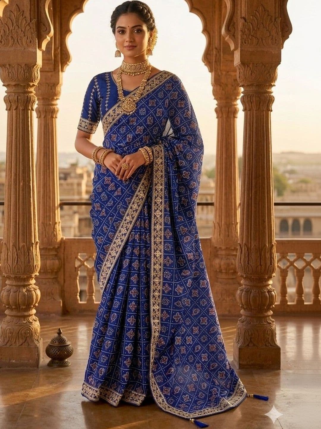SmileyFashion Bandhani Embroidered Art Silk Designer Bandhani Saree - view 1