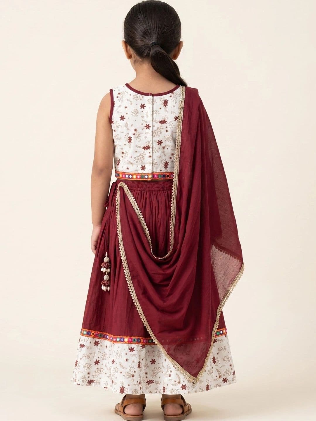 Desi Soota Girls Printed Mirror Work Ready to Wear Lehenga & Blouse With Dupatta thumbnail 7