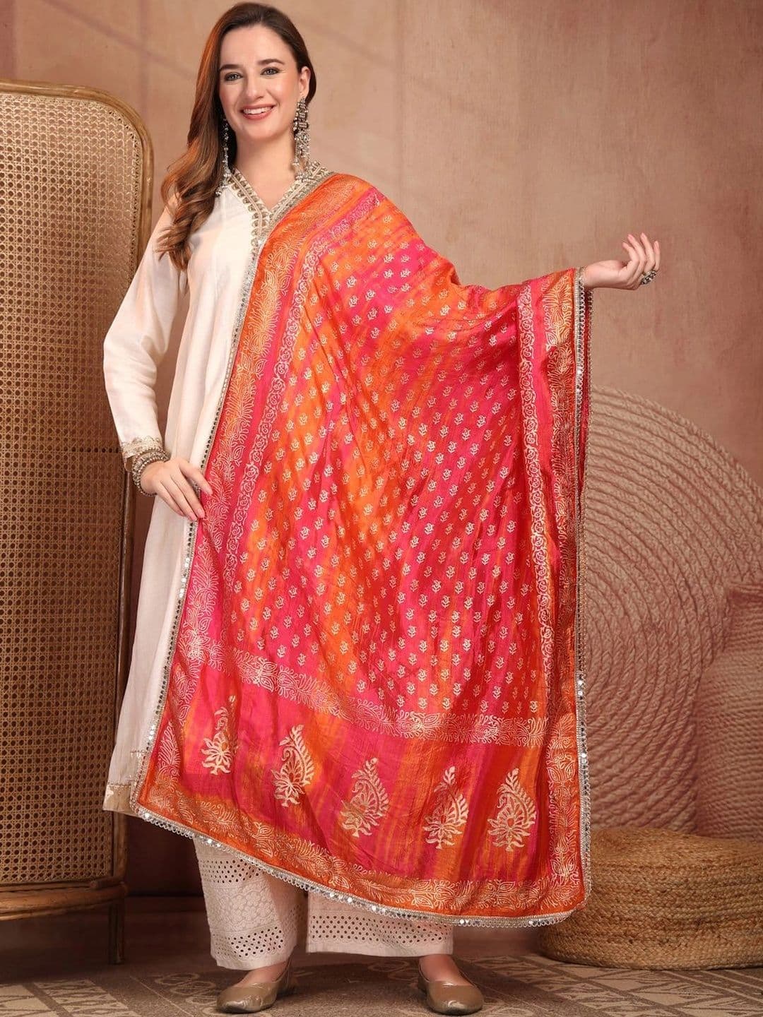 Clora Creation Ethnic Motifs Woven Design Dupatta with Mirror Work - view 1