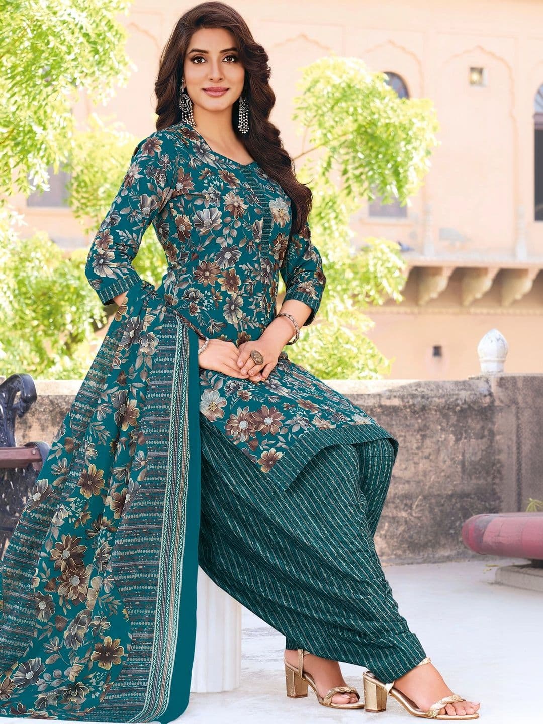shree jeenmata collection Printed Pure Cotton Unstitched Dress Material - view 1