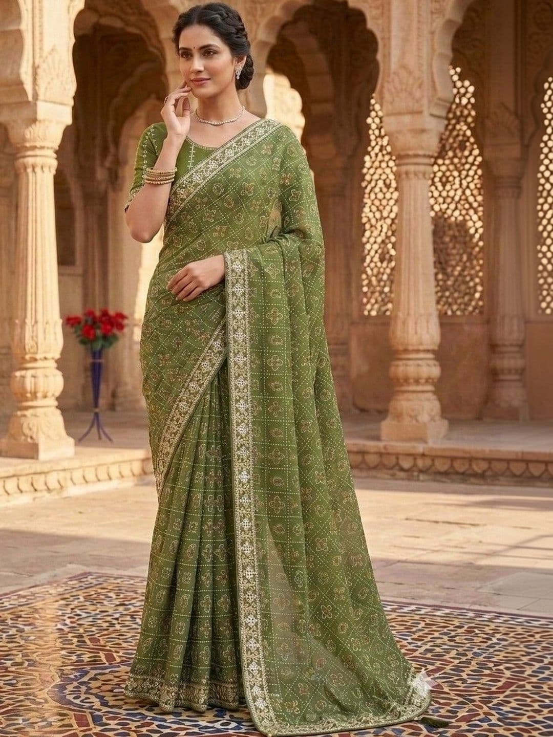 SmileyFashion Bandhani Embroidered Art Silk Designer Bandhani Saree thumbnail 3