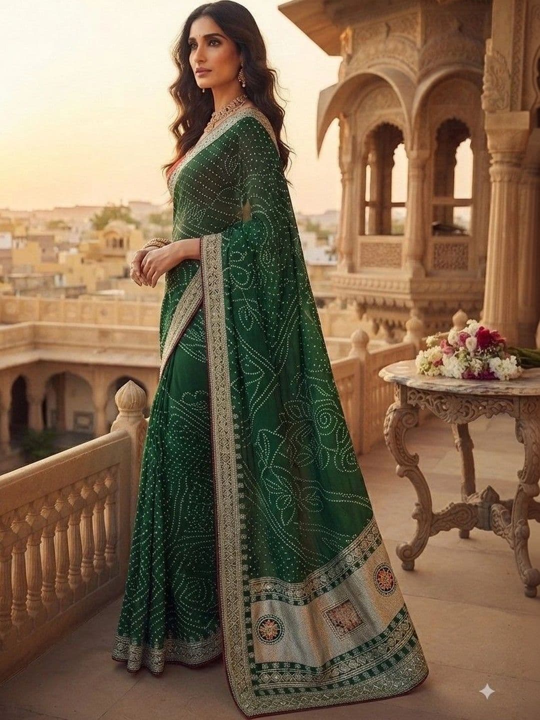 SmileyFashion Bandhani Embroidered Art Silk Designer Saree thumbnail 4