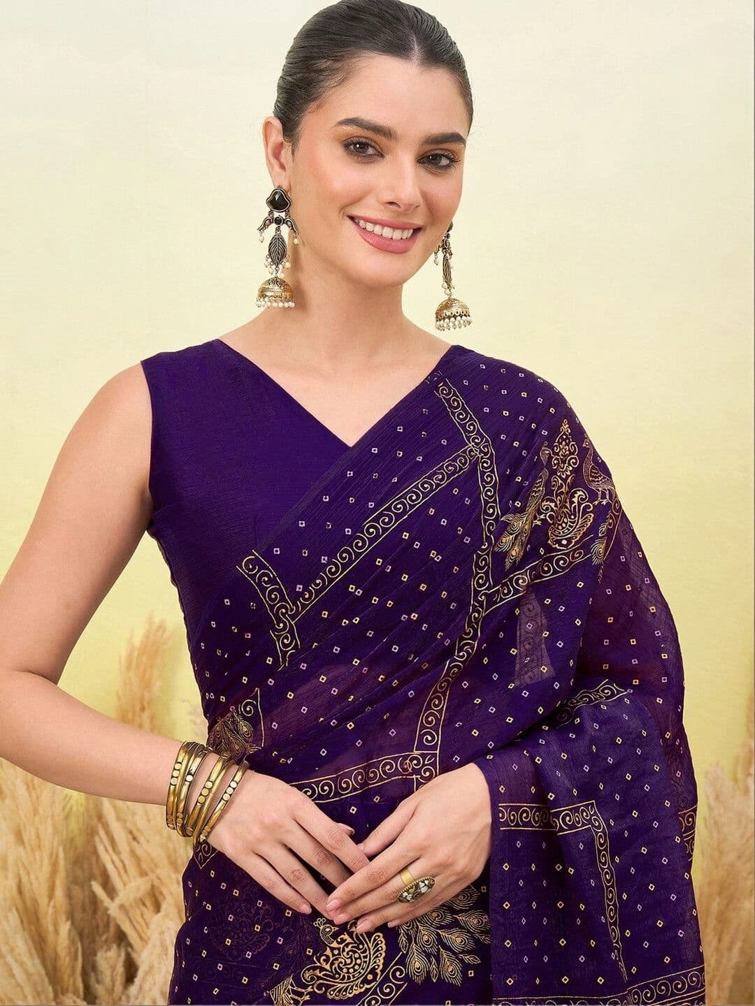Satrani Women Woven Design Poly Georgette Fusion Saree thumbnail 2