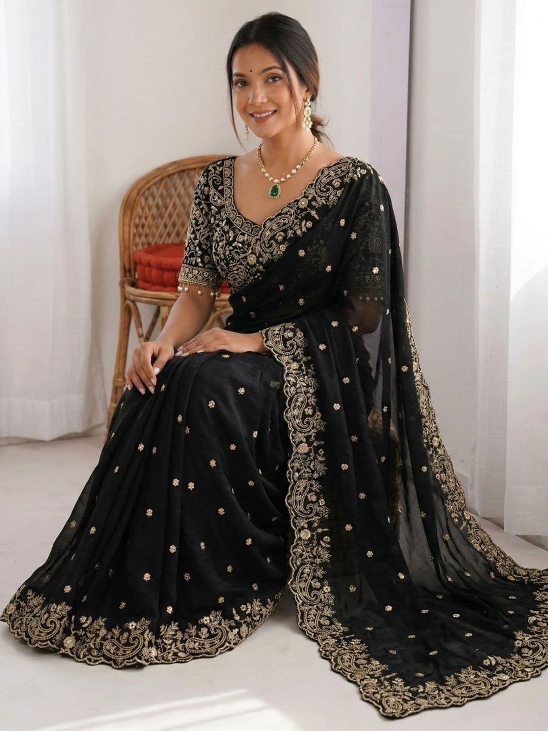 M DINESH & CO Embellished Embroidered Silk Blend Heavy Work Bandhani Saree thumbnail 3
