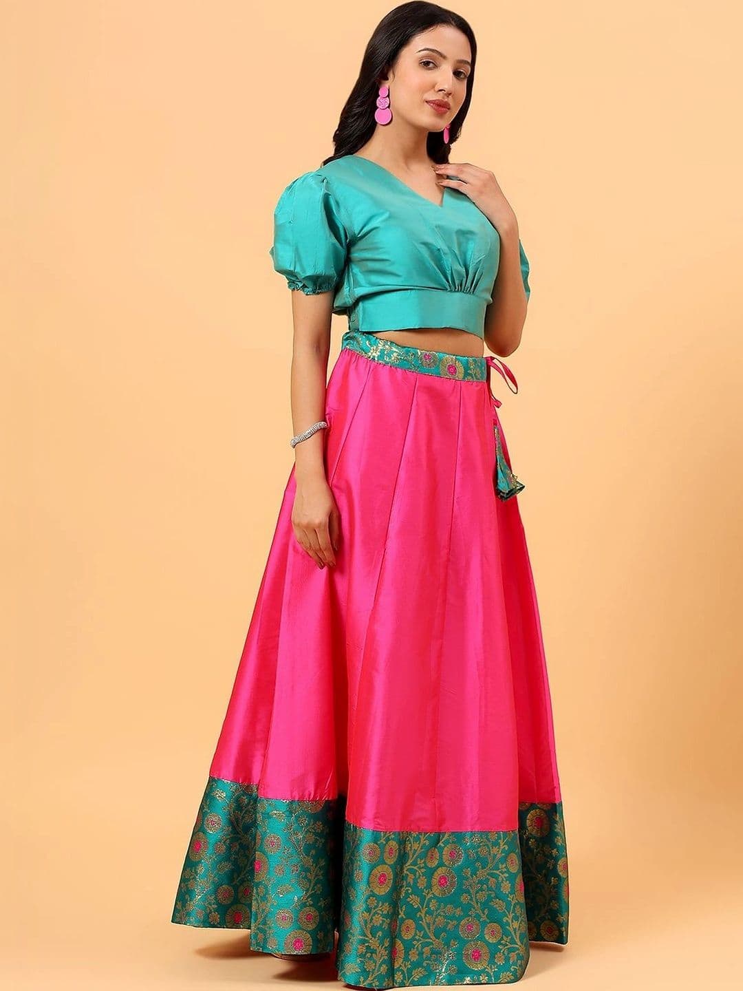 Frolic Rolic Floral Silk Border Skirt & Solid Silk Blouse Set thumbnail 6