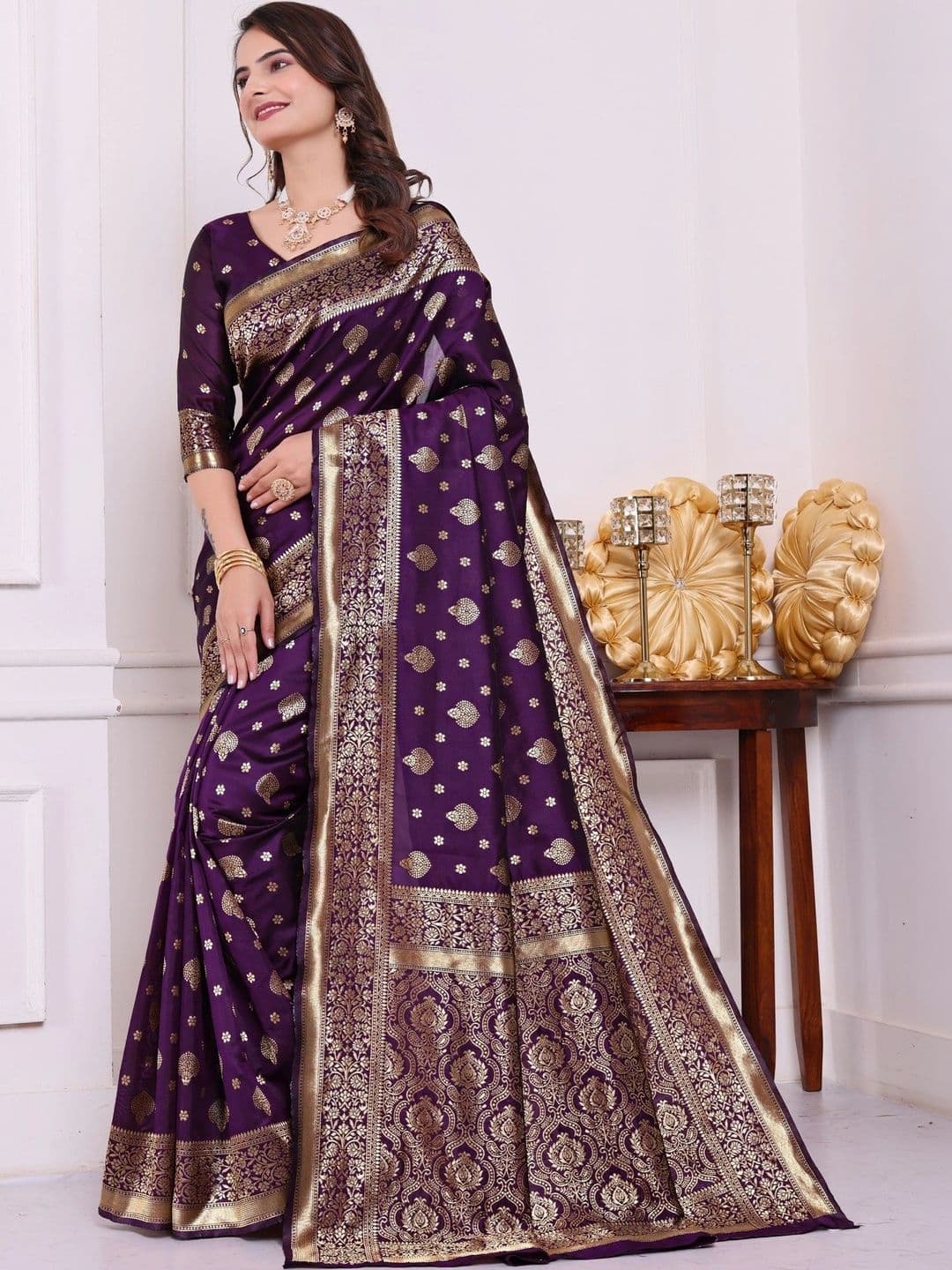 revika Woven Design Zari Art Silk Designer Kanjeevaram Saree thumbnail 6
