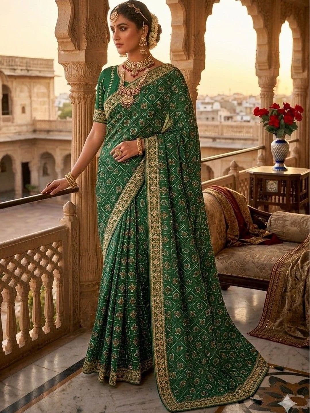 SmileyFashion Bandhani Zari Art Silk Designer Bandhani Saree - view 1
