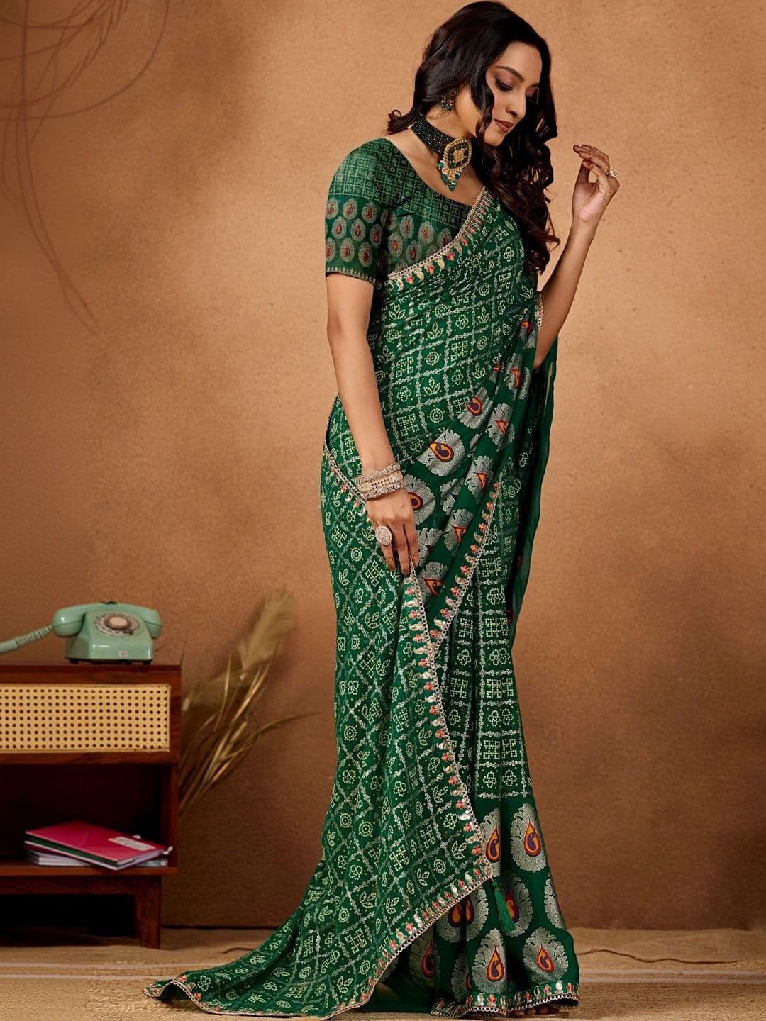 Mitera Bandhani Mirror Work Poly Georgette Designer Bandhani Saree thumbnail 4