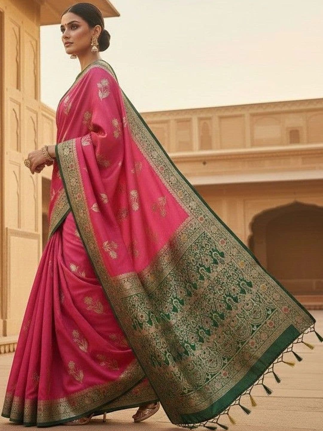House of Neyvara Woven Design Zari Silk Blend Banarasi Saree thumbnail 3