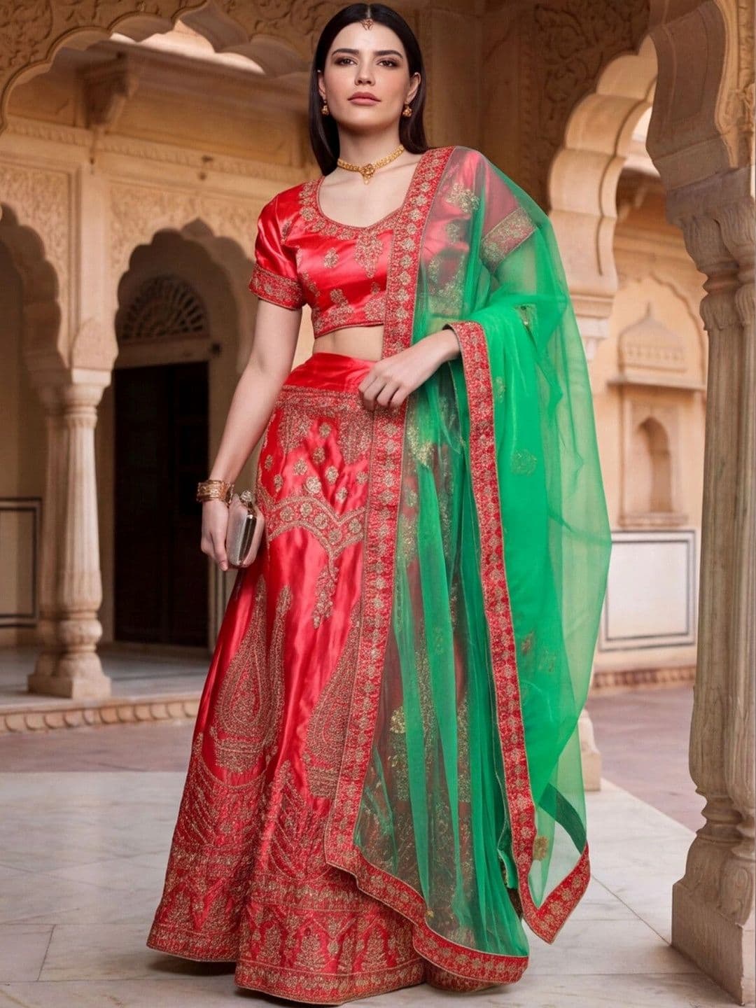 Anouk Rustic Embroidered Semi-Stitched Lehenga & Unstitched Blouse With Dupatta thumbnail 3